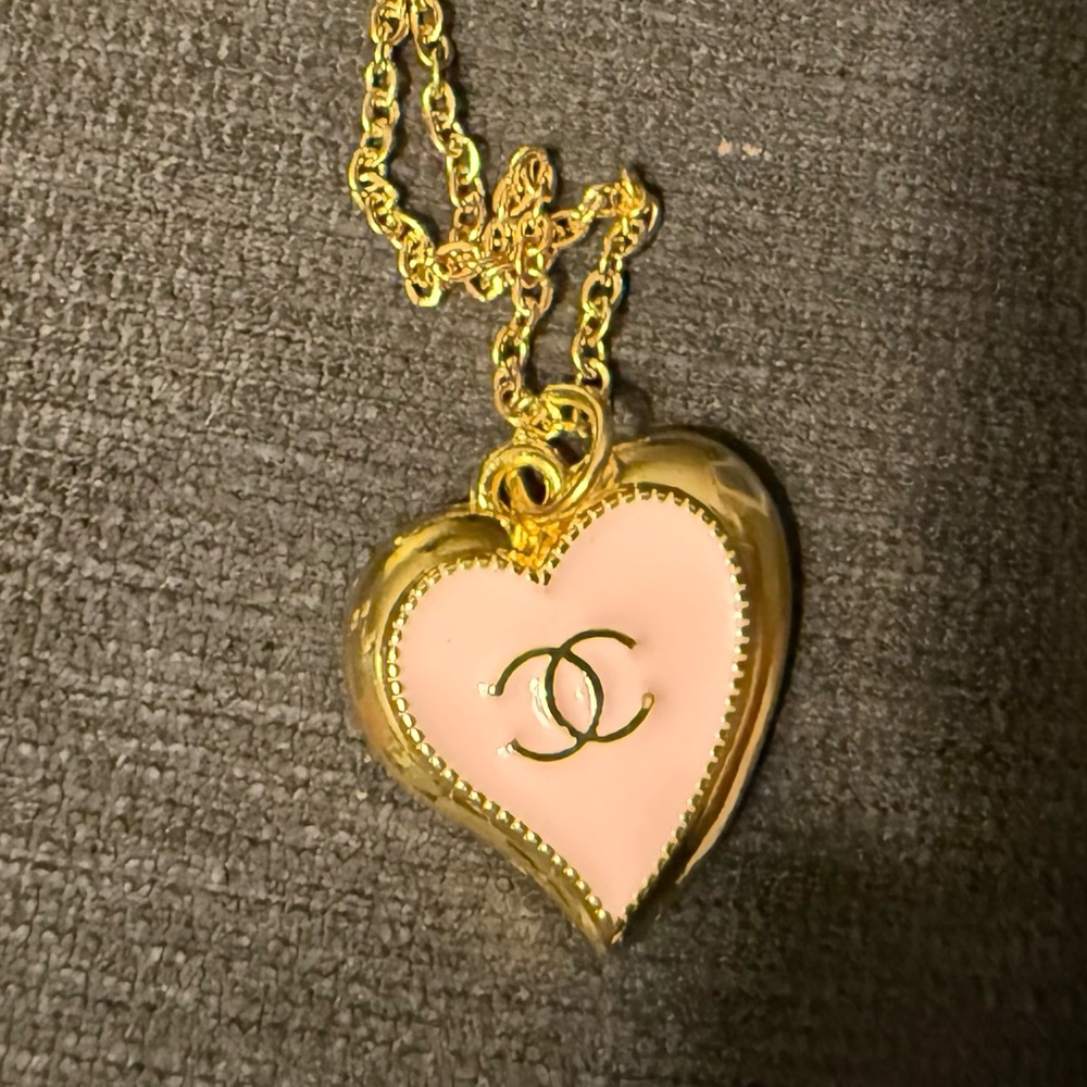 Chanel Up Cycled Gold and Pink Heart Pendant Necklace